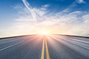 Open road with sun shine