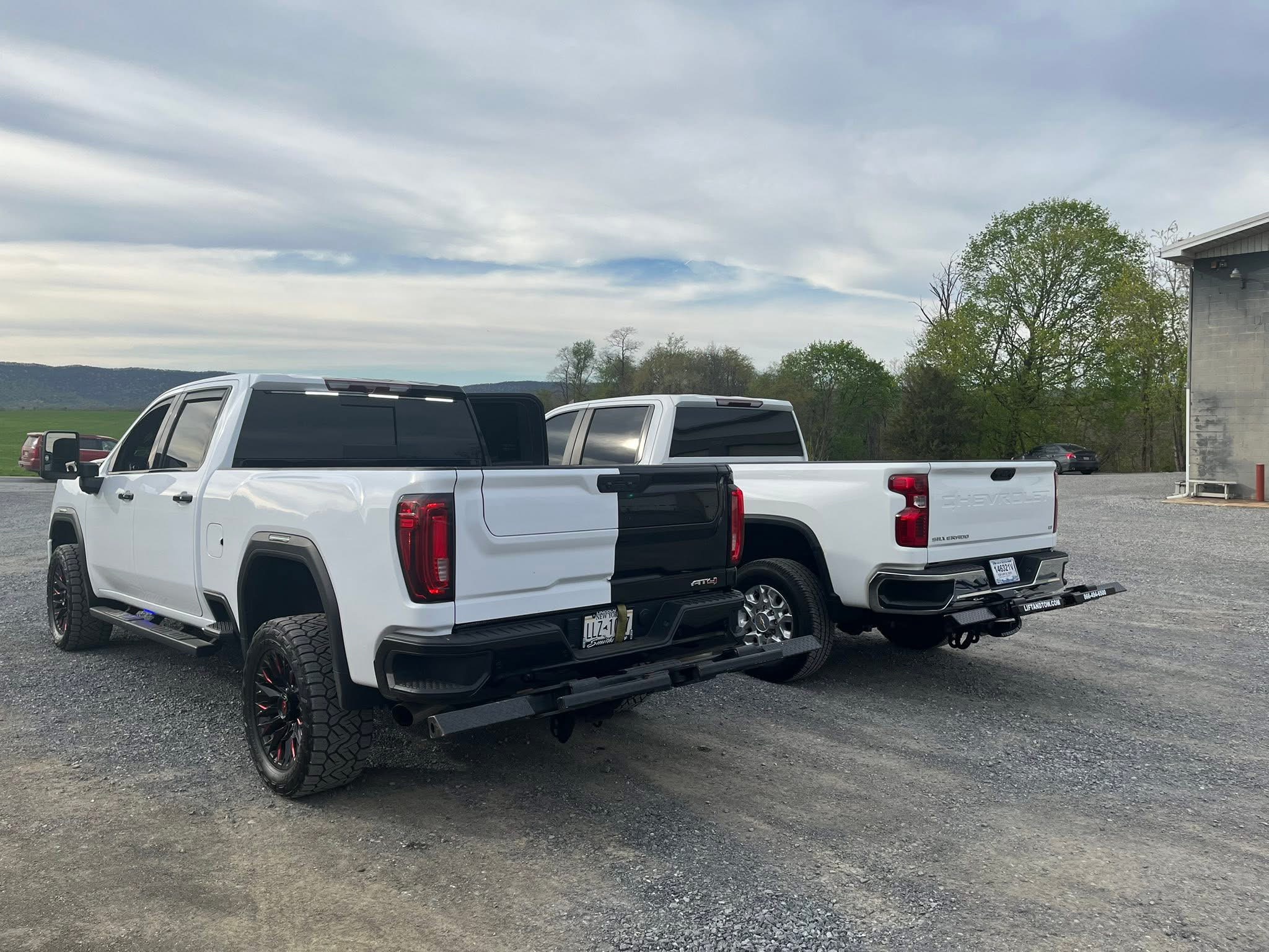 white-gmc-sierra-denali-chevrolet-silverado-hd-side-by-side